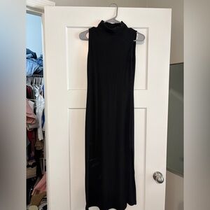 Sleeveless Black Ribbed Maxi Dress - Classic Turtleneck Style